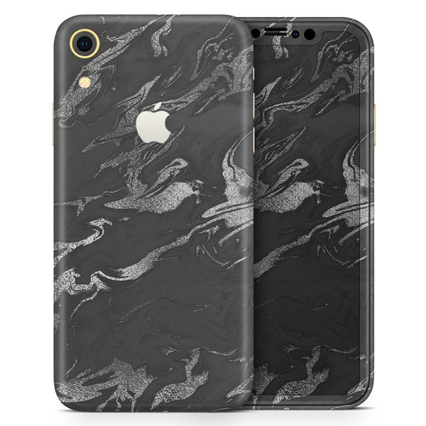 Black & Silver Marble Swirl V3 - Skin-Kit for the Apple iPhone XR, XS MAX, XS/X, 8/8+, 7/7+, 5/5S/SE (All iPhones Available)