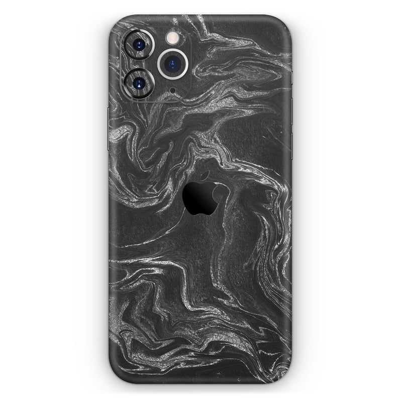Black & Silver Marble Swirl V4  - Protective Skin Wrap & Decal – Compatible with iPhone SE to iPhone 17 Pro Max (All Models)
