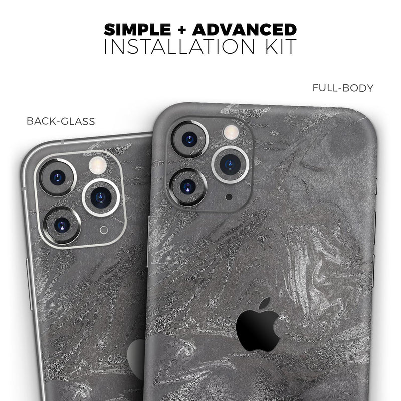Black & Silver Marble Swirl V5  - Protective Skin Wrap & Decal – Compatible with iPhone SE to iPhone 17 Pro Max (All Models)