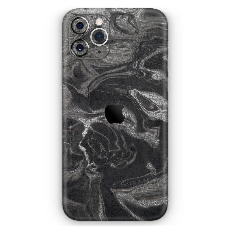 Black & Silver Marble Swirl V6  - Protective Skin Wrap & Decal – Compatible with iPhone SE to iPhone 17 Pro Max (All Models)