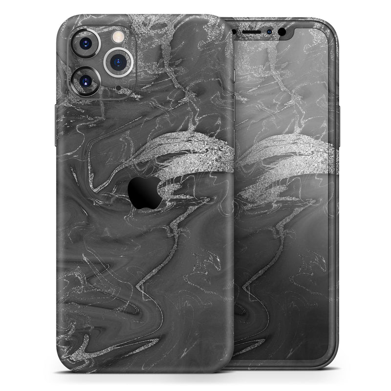 Black & Silver Marble Swirl V7  - Protective Skin Wrap & Decal – Compatible with iPhone SE to iPhone 17 Pro Max (All Models)