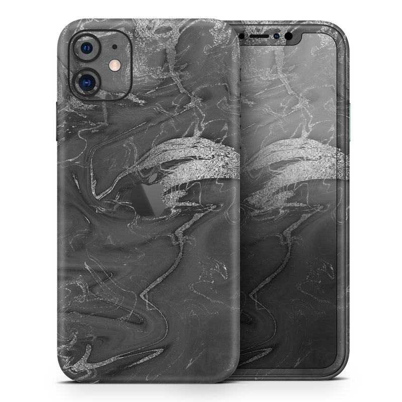 Black & Silver Marble Swirl V7  - Protective Skin Wrap & Decal – Compatible with iPhone SE to iPhone 17 Pro Max (All Models)