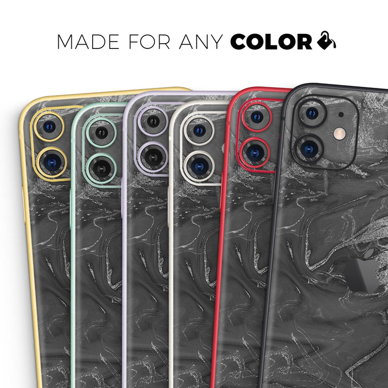 Black & Silver Marble Swirl V7  - Protective Skin Wrap & Decal – Compatible with iPhone SE to iPhone 17 Pro Max (All Models)