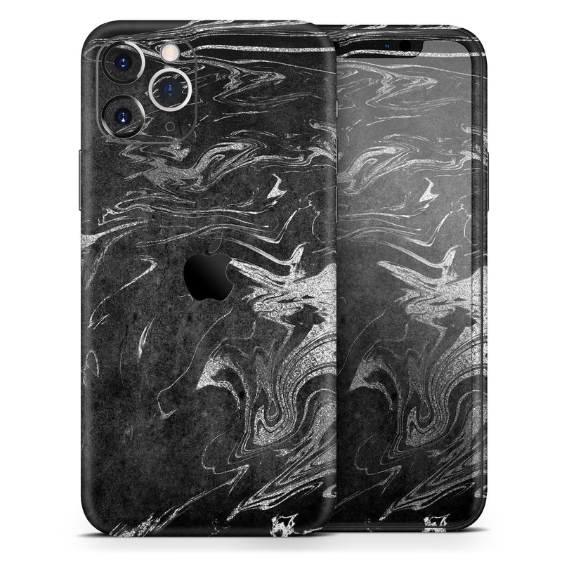 Black & Silver Marble Swirl V8  - Protective Skin Wrap & Decal – Compatible with iPhone SE to iPhone 17 Pro Max (All Models)