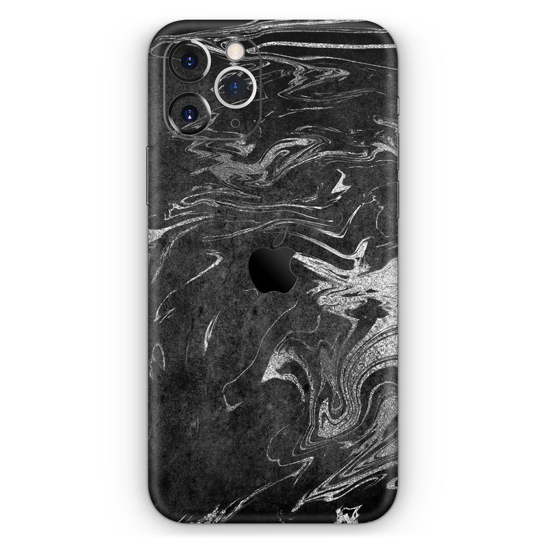 Black & Silver Marble Swirl V8  - Protective Skin Wrap & Decal – Compatible with iPhone SE to iPhone 17 Pro Max (All Models)