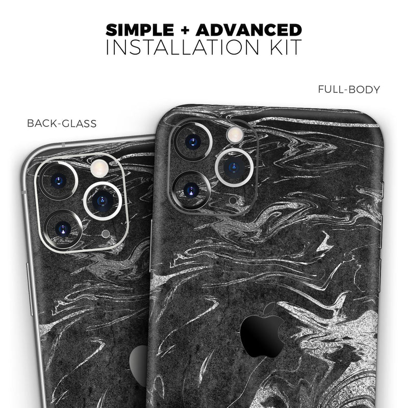 Black & Silver Marble Swirl V8  - Protective Skin Wrap & Decal – Compatible with iPhone SE to iPhone 17 Pro Max (All Models)