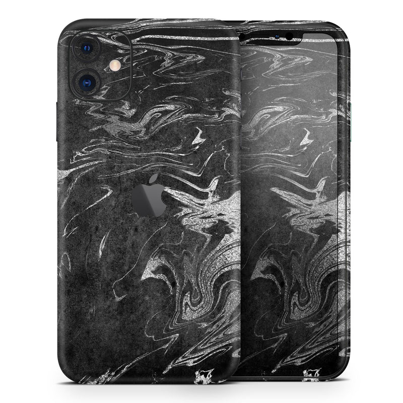 Black & Silver Marble Swirl V8  - Protective Skin Wrap & Decal – Compatible with iPhone SE to iPhone 17 Pro Max (All Models)