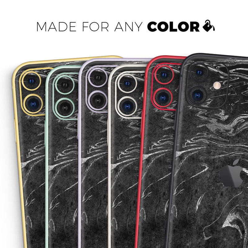 Black & Silver Marble Swirl V8  - Protective Skin Wrap & Decal – Compatible with iPhone SE to iPhone 17 Pro Max (All Models)