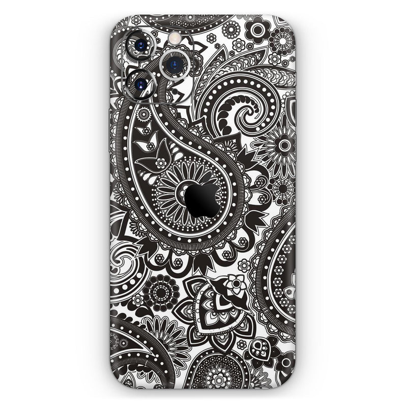 Black & White Paisley Pattern V1  - Protective Skin Wrap & Decal – Compatible with iPhone SE to iPhone 17 Pro Max (All Models)