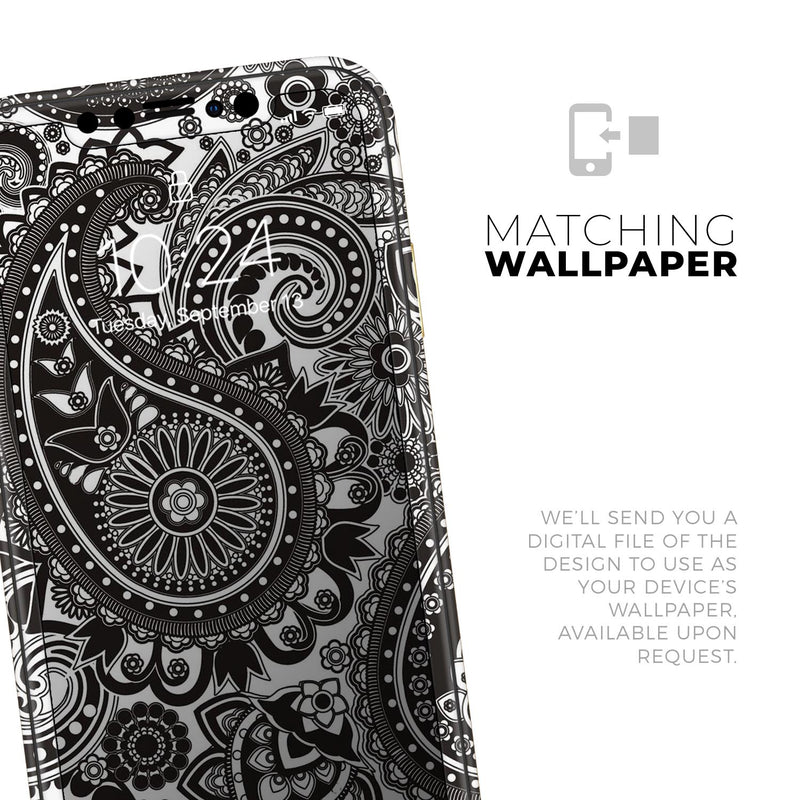 Black & White Paisley Pattern V1  - Protective Skin Wrap & Decal – Compatible with iPhone SE to iPhone 17 Pro Max (All Models)