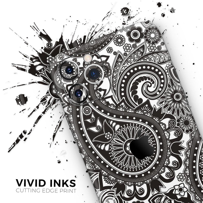 Black & White Paisley Pattern V1  - Protective Skin Wrap & Decal – Compatible with iPhone SE to iPhone 17 Pro Max (All Models)