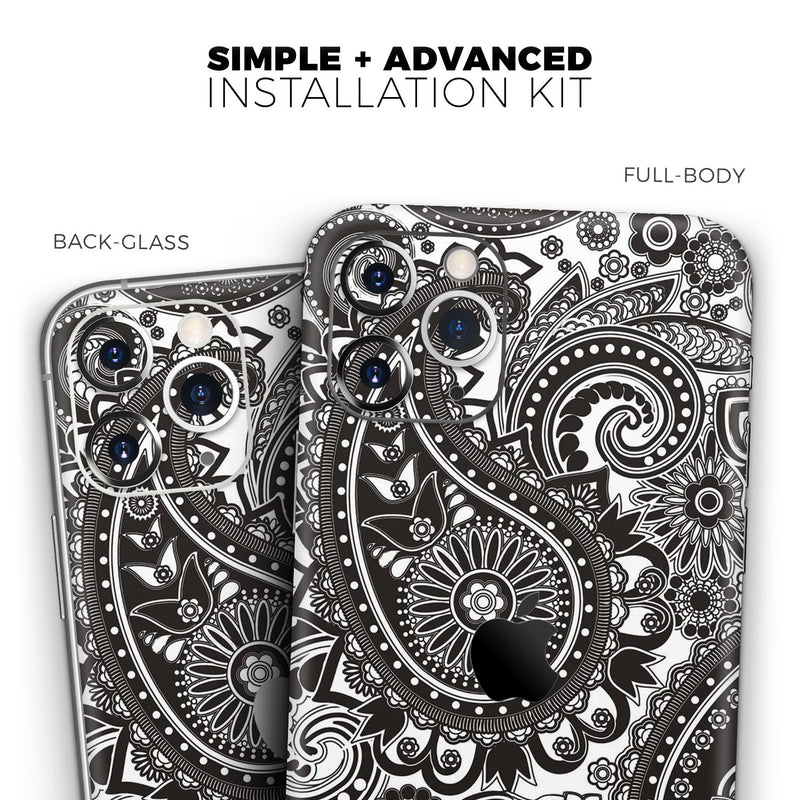 Black & White Paisley Pattern V1  - Protective Skin Wrap & Decal – Compatible with iPhone SE to iPhone 17 Pro Max (All Models)