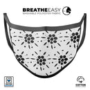 Black Floral Pedals with Clear Cacking - Made in USA Mouth Cover Unisex Anti-Dust Cotton Blend Reusable & Washable Face Mask with Adjustable Sizing for Adult or Child
