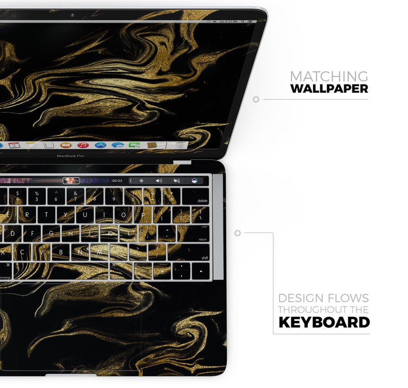 Black & Gold Marble Swirl V7 - Skin Decal Wrap Kit Compatible with the Apple MacBook Pro, Pro with Touch Bar or Air (11", 12", 13", 15" & 16" - All Versions Available)