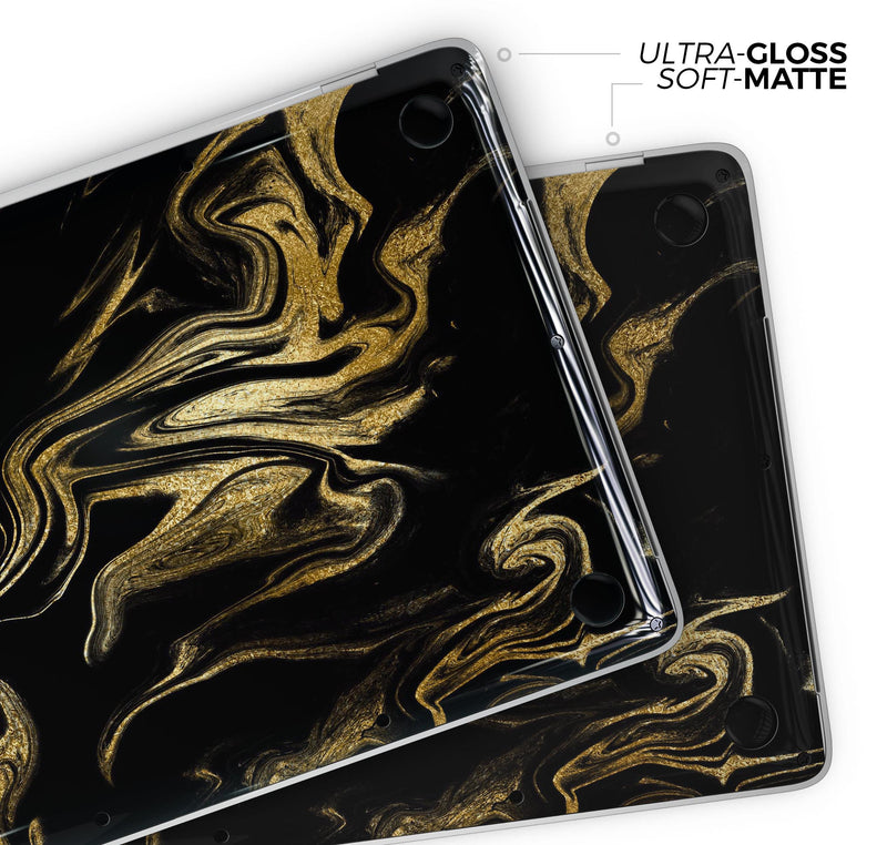 Black & Gold Marble Swirl V7 - Skin Decal Wrap Kit Compatible with the Apple MacBook Pro, Pro with Touch Bar or Air (11", 12", 13", 15" & 16" - All Versions Available)