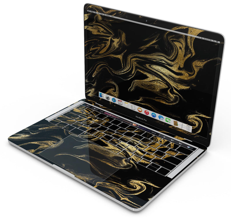 Black & Gold Marble Swirl V7 - Skin Decal Wrap Kit Compatible with the Apple MacBook Pro, Pro with Touch Bar or Air (11", 12", 13", 15" & 16" - All Versions Available)