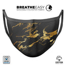Black & Gold Marble Swirl V11 - Made in USA Mouth Cover Unisex Anti-Dust Cotton Blend Reusable & Washable Face Mask with Adjustable Sizing for Adult or Child