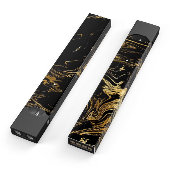 Black & Gold Marble Swirl V12 - Premium Decal Protective Skin-Wrap Sticker compatible with the Juul Labs vaping device