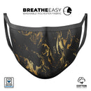 Black & Gold Marble Swirl V1 - Made in USA Mouth Cover Unisex Anti-Dust Cotton Blend Reusable & Washable Face Mask with Adjustable Sizing for Adult or Child