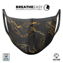Black & Gold Marble Swirl V3 - Made in USA Mouth Cover Unisex Anti-Dust Cotton Blend Reusable & Washable Face Mask with Adjustable Sizing for Adult or Child