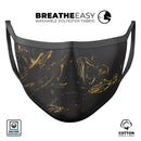 Black & Gold Marble Swirl V4 - Made in USA Mouth Cover Unisex Anti-Dust Cotton Blend Reusable & Washable Face Mask with Adjustable Sizing for Adult or Child