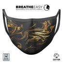 Black & Gold Marble Swirl V7 - Made in USA Mouth Cover Unisex Anti-Dust Cotton Blend Reusable & Washable Face Mask with Adjustable Sizing for Adult or Child