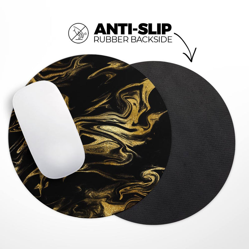 Black & Gold Marble Swirl V7// WaterProof Rubber Foam Backed Anti-Slip Mouse Pad for Home Work Office or Gaming Computer Desk