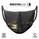 Black & Gold Marble Swirl V9 - Made in USA Mouth Cover Unisex Anti-Dust Cotton Blend Reusable & Washable Face Mask with Adjustable Sizing for Adult or Child