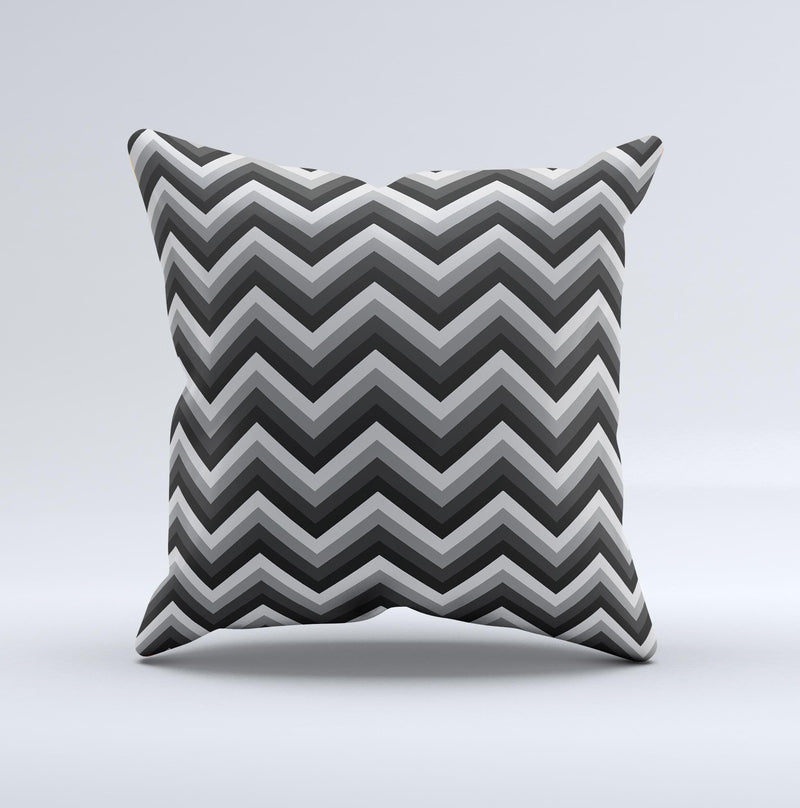 Black Grayscale Layered Chevron Ink-Fuzed Decorative Throw Pillow