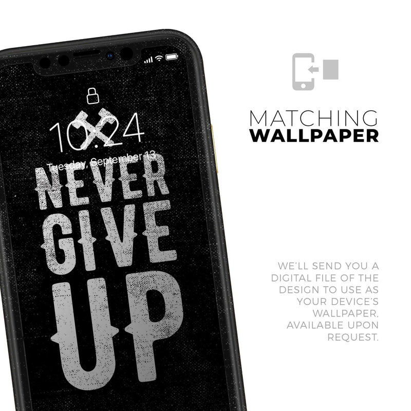 Black Hammered Never Give Up  - Protective Skin Wrap & Decal – Compatible with iPhone SE to iPhone 17 Pro Max (All Models)