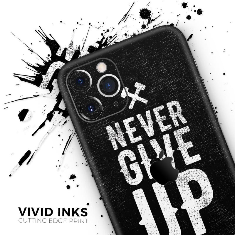 Black Hammered Never Give Up  - Protective Skin Wrap & Decal – Compatible with iPhone SE to iPhone 17 Pro Max (All Models)