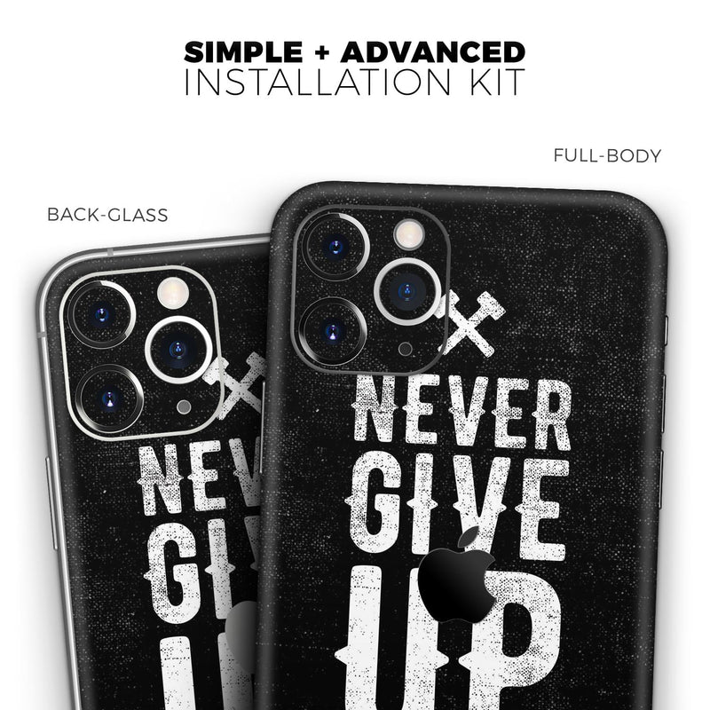 Black Hammered Never Give Up  - Protective Skin Wrap & Decal – Compatible with iPhone SE to iPhone 17 Pro Max (All Models)