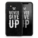 Black Hammered Never Give Up  - Protective Skin Wrap & Decal – Compatible with iPhone SE to iPhone 17 Pro Max (All Models)