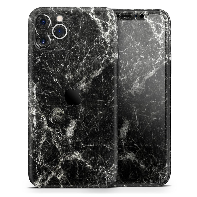 Black Scratched Marble 2  - Protective Skin Wrap & Decal – Compatible with iPhone SE to iPhone 17 Pro Max (All Models)