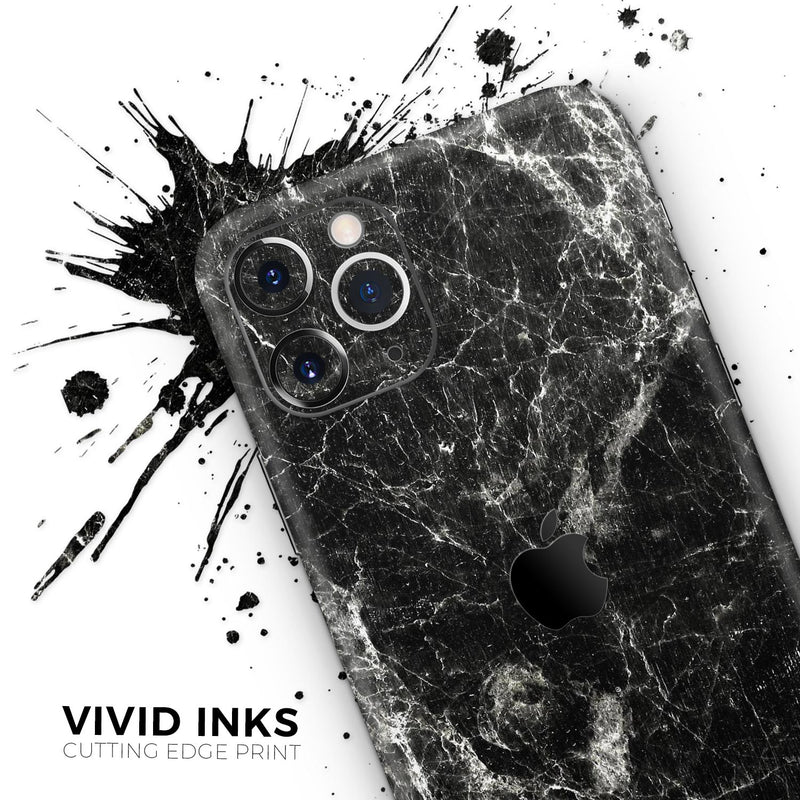 Black Scratched Marble 2  - Protective Skin Wrap & Decal – Compatible with iPhone SE to iPhone 17 Pro Max (All Models)