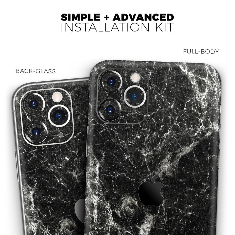 Black Scratched Marble 2  - Protective Skin Wrap & Decal – Compatible with iPhone SE to iPhone 17 Pro Max (All Models)