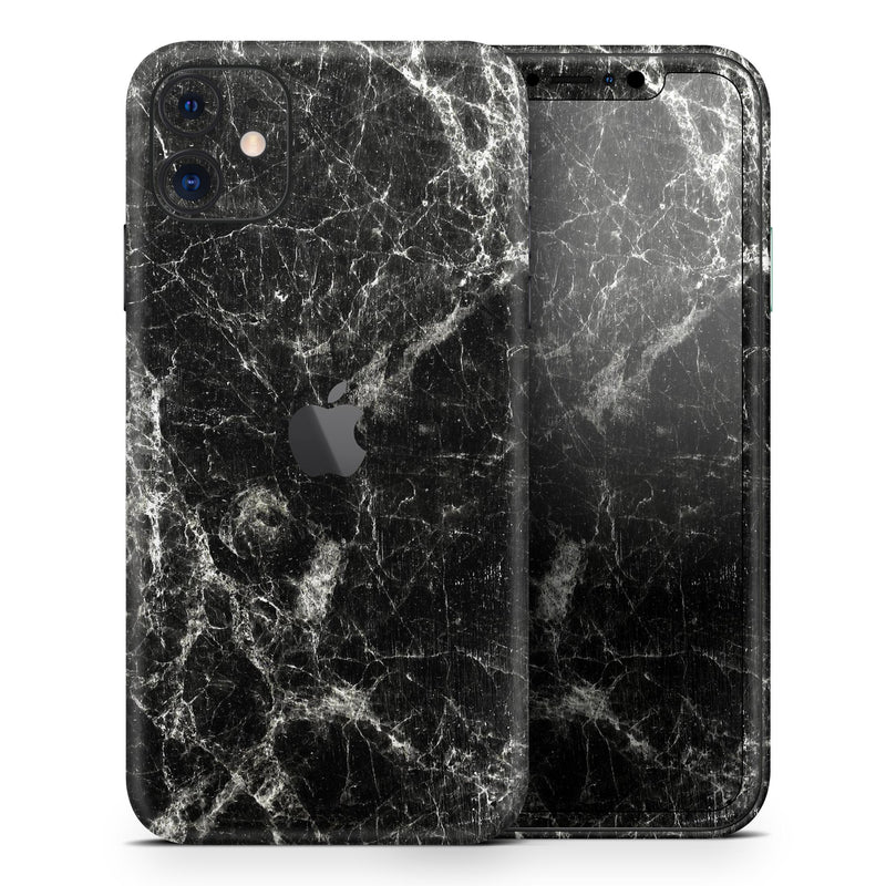 Black Scratched Marble 2  - Protective Skin Wrap & Decal – Compatible with iPhone SE to iPhone 17 Pro Max (All Models)
