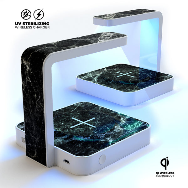 Black Scratched Marble UV Germicidal Sanitizing Sterilizing Wireless Smart Phone Screen Cleaner + Charging Station