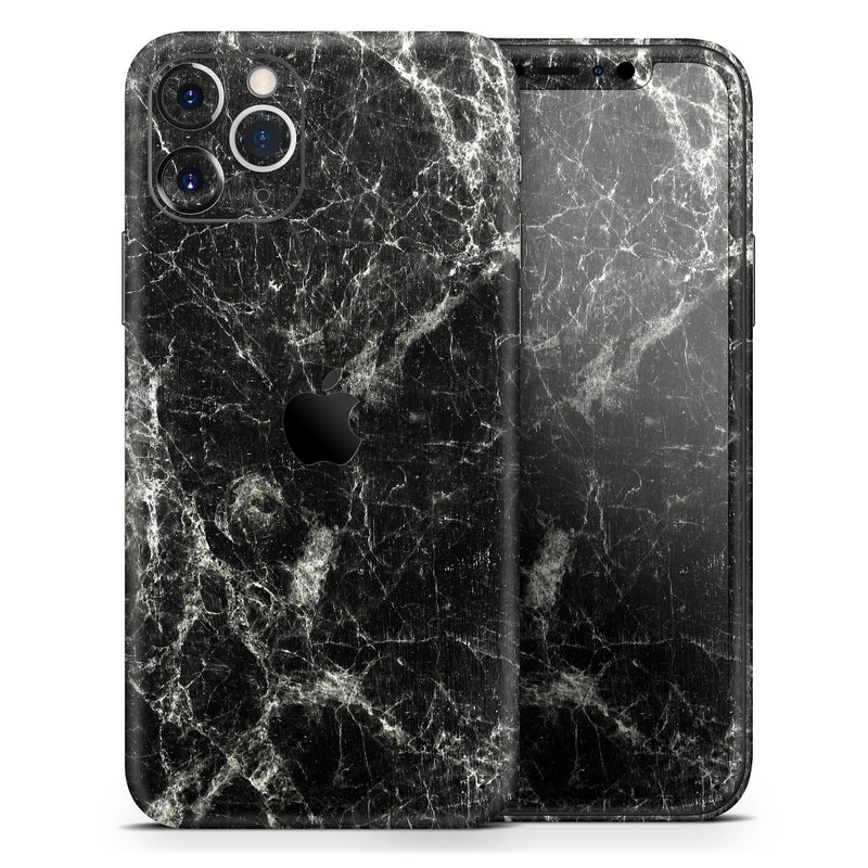 Black Scratched Marble  - Protective Skin Wrap & Decal – Compatible with iPhone SE to iPhone 17 Pro Max (All Models)