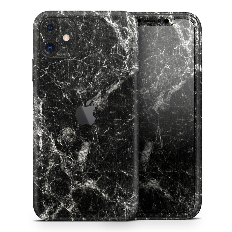 Black Scratched Marble  - Protective Skin Wrap & Decal – Compatible with iPhone SE to iPhone 17 Pro Max (All Models)
