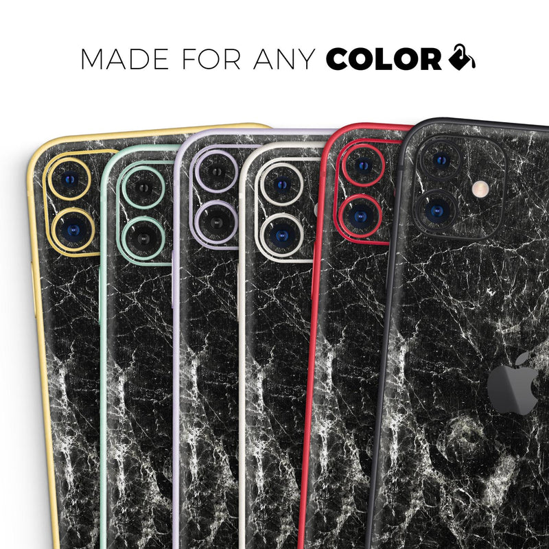 Black Scratched Marble  - Protective Skin Wrap & Decal – Compatible with iPhone SE to iPhone 17 Pro Max (All Models)