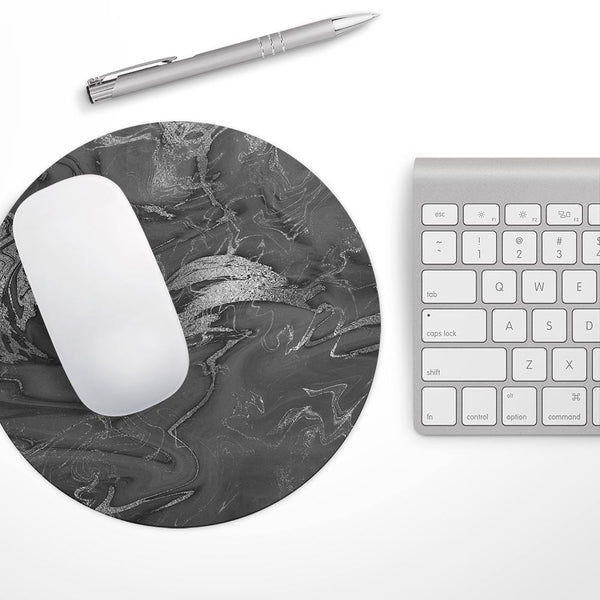 Black & Silver Marble Swirl V7// WaterProof Rubber Foam Backed Anti-Slip Mouse Pad for Home Work Office or Gaming Computer Desk