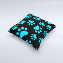 Black Turquoise Paw Print Ink-Fuzed Decorative Throw Pillow