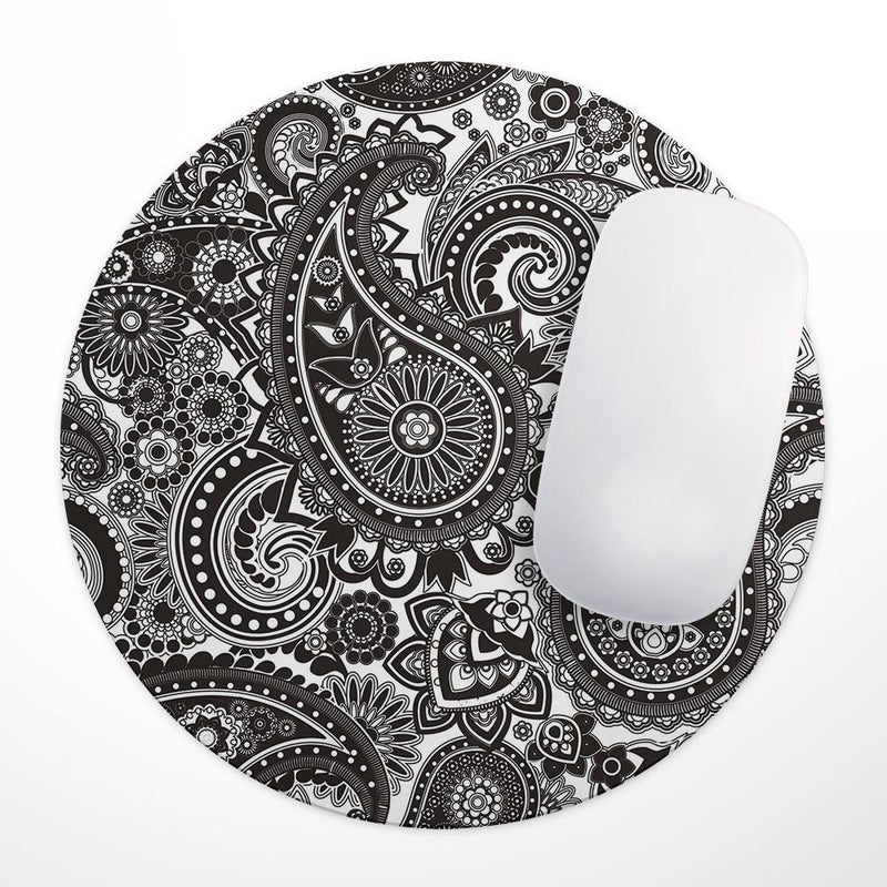 Black & White Pasiley Pattern// WaterProof Rubber Foam Backed Anti-Slip Mouse Pad for Home Work Office or Gaming Computer Desk