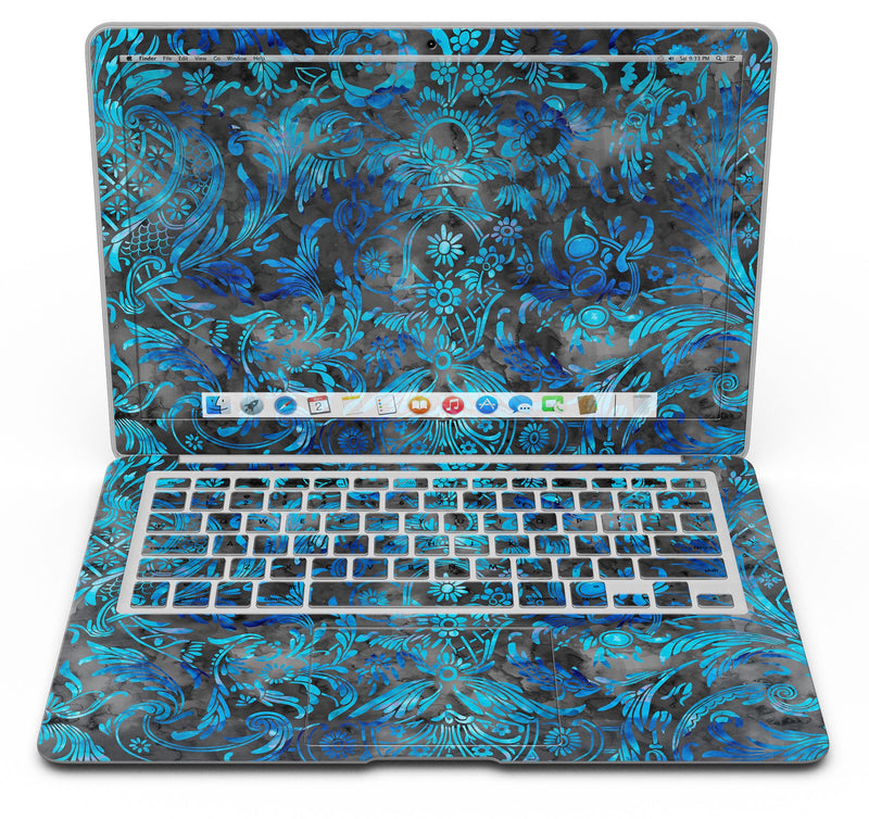 Black and Blue Damask Watercolor Pattern - MacBook Air Skin Kit