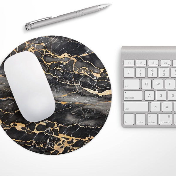 Black and Gold Marble Surface// WaterProof Rubber Foam Backed Anti-Slip Mouse Pad for Home Work Office or Gaming Computer Desk