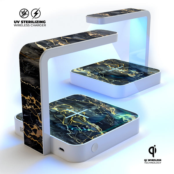Black and Gold Marble Surface UV Germicidal Sanitizing Sterilizing Wireless Smart Phone Screen Cleaner + Charging Station