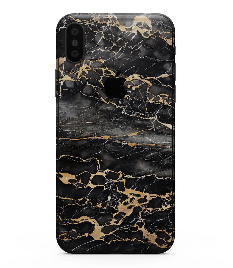Black and Gold Marble Surface - iPhone XS MAX, XS/X, 8/8+, 7/7+, 5/5S/SE Skin-Kit (All iPhones Available)