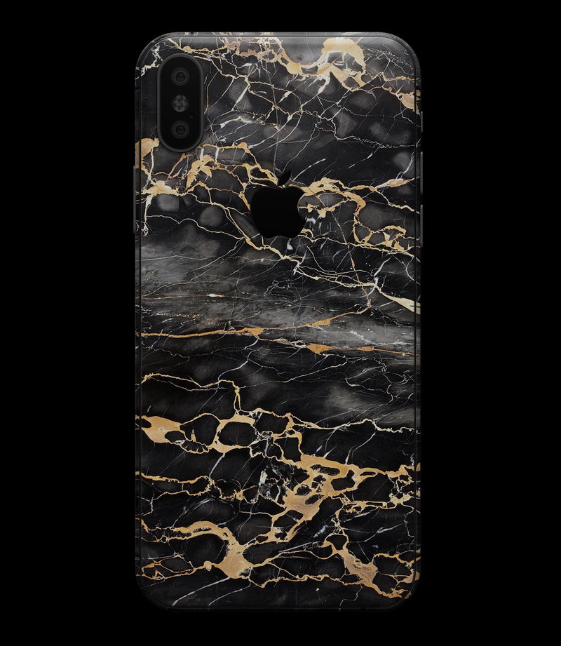 Black and Gold Marble Surface - iPhone XS MAX, XS/X, 8/8+, 7/7+, 5/5S/SE Skin-Kit (All iPhones Available)