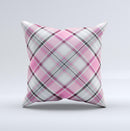 Black and Pink Layered Plaid V5 ink-Fuzed Decorative Throw Pillow